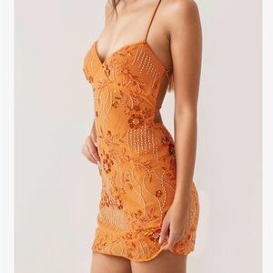 Elegant Orange Embellished Dress